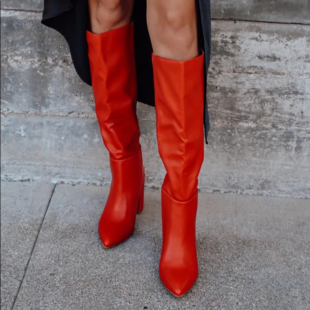 Katari Red pointed toe knee high boots